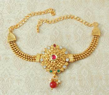 Lalso Designer Multicolour Ball Chain Gold Plated Kundan 1pc Bajuband Armlet Jewelry Wedding Festival - LSBB05_MG 1