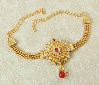 Lalso Designer Multicolour Ball Chain Gold Plated Kundan 1pc Bajuband Armlet Jewelry Wedding Festival - LSBB05_MG 2