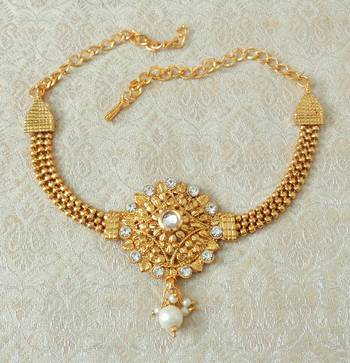 Lalso Designer White Ball Chain Gold Plated Kundan 1pc Bajuband Armlet Jewelry Wedding Festival - LSBB05_WT 1