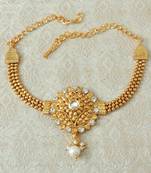 Lalso Designer White Ball Chain Gold Plated Kundan 1pc Bajuband Armlet Jewelry Wedding Festival - LSBB05_WT