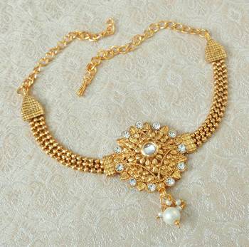 Lalso Designer White Ball Chain Gold Plated Kundan 1pc Bajuband Armlet Jewelry Wedding Festival - LSBB05_WT 2