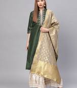 Sutram Women's Banarasi Grey Silk Dupatta