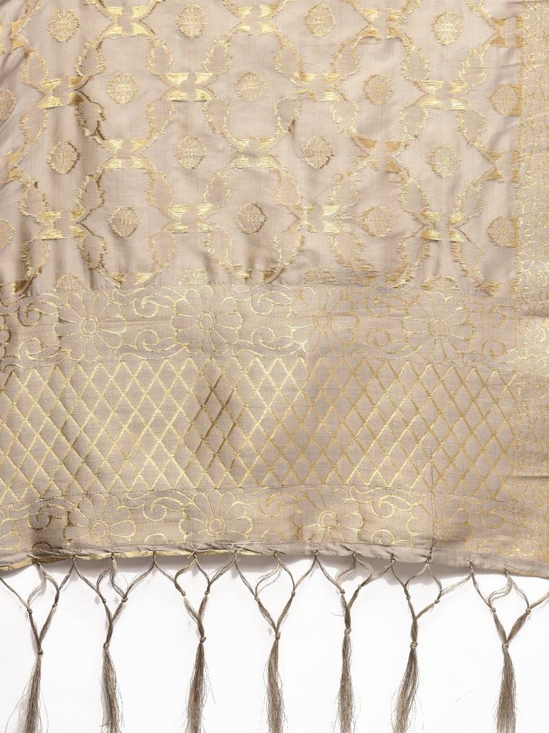 Sutram Women's Banarasi Grey Silk Dupatta