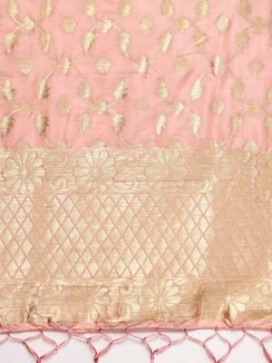 Sutram Women's Banarasi Peach Silk Dupatta 2