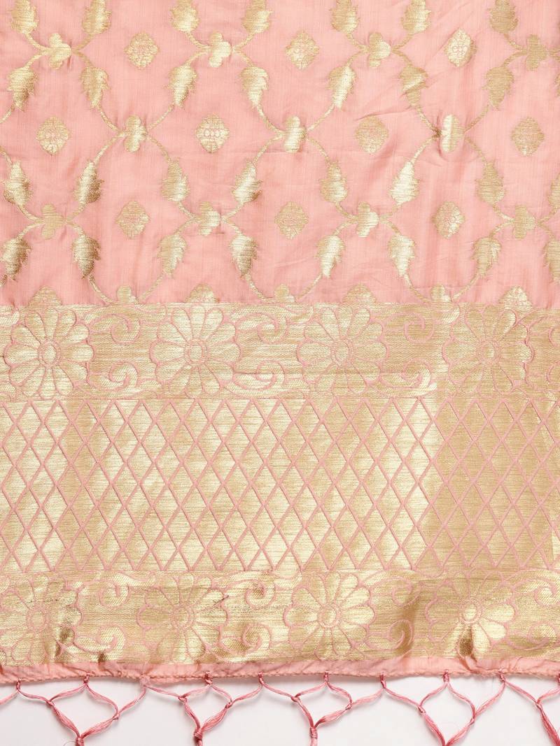 Sutram Women's Banarasi Peach Silk Dupatta