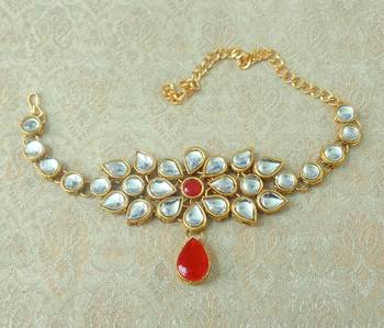 Lalso Designer Red Antique Gold Plated Kundan 1pc Bajuband Armlet Jewelry Wedding Festival - LKBB01_RD 1