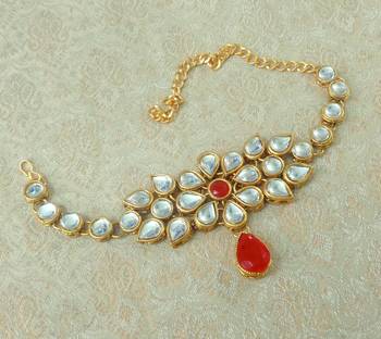 Lalso Designer Red Antique Gold Plated Kundan 1pc Bajuband Armlet Jewelry Wedding Festival - LKBB01_RD 2