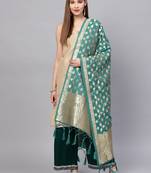 Sutram Women's Banarasi Green Silk Dupatta