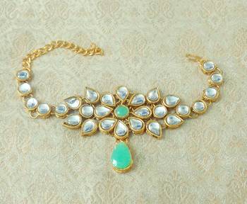 Lalso Designer Sea Green Antique Gold Plated Kundan 1pc Bajuband Armlet Jewelry Wedding Festival - LKBB01_SG 1