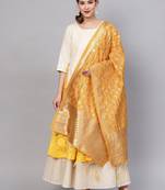 Sutram Women's Banarasi Yellow Silk Dupatta