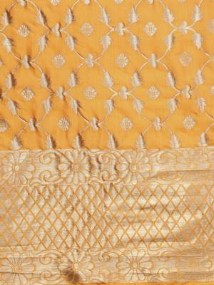 Sutram Women's Banarasi Yellow Silk Dupatta 2