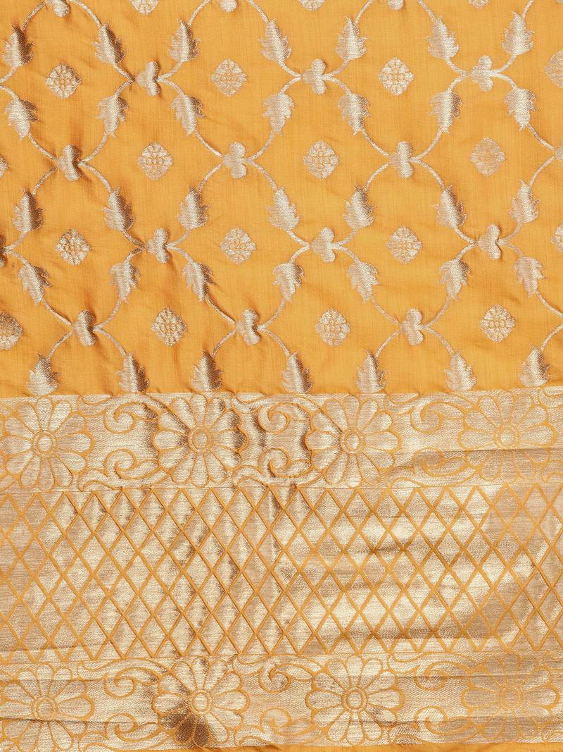 Sutram Women's Banarasi Yellow Silk Dupatta