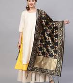Sutram Women's Banarasi Black Silk Dupatta