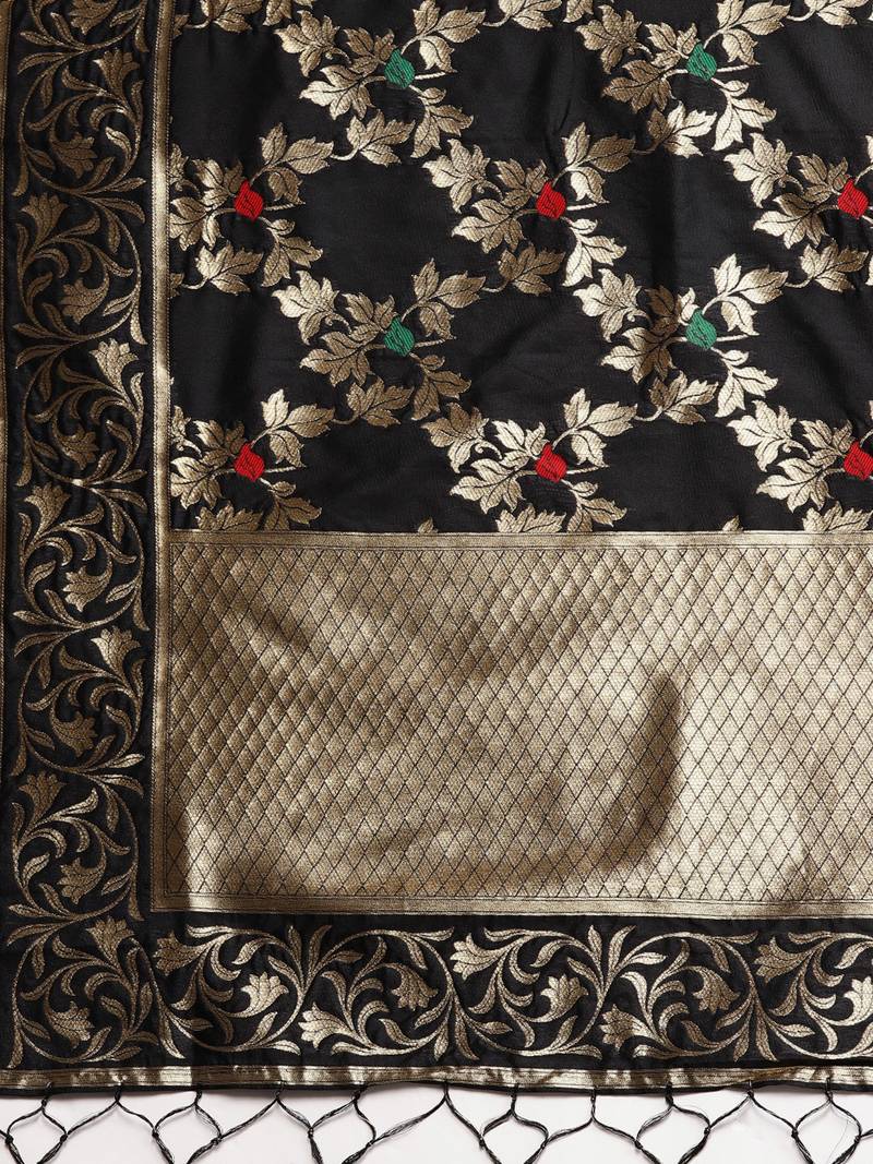 Sutram Women's Banarasi Black Silk Dupatta