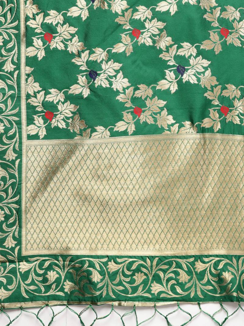 Sutram Women's Banarasi Green Silk Dupatta