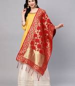 Sutram Women's Banarasi Maroon Silk Dupatta
