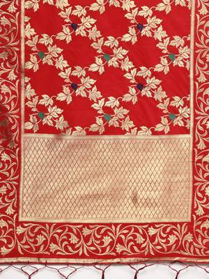 Sutram Women's Banarasi Maroon Silk Dupatta 2