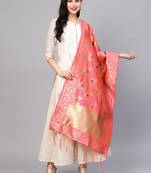 Sutram Women's Banarasi Peach Silk Dupatta