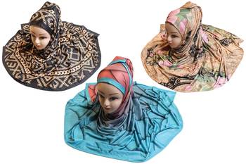 Justkartit Women'S Organic Lycra Stretchable Material Printed Hijab Scarf Dupatta (Pack Of 3) 1