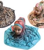Justkartit Women'S Organic Lycra Stretchable Material Printed Hijab Scarf Dupatta (Pack Of 3)