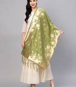Sutram Women's Banarasi Green Silk Dupatta