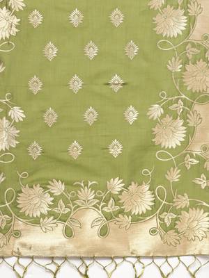 Sutram Women's Banarasi Green Silk Dupatta 2