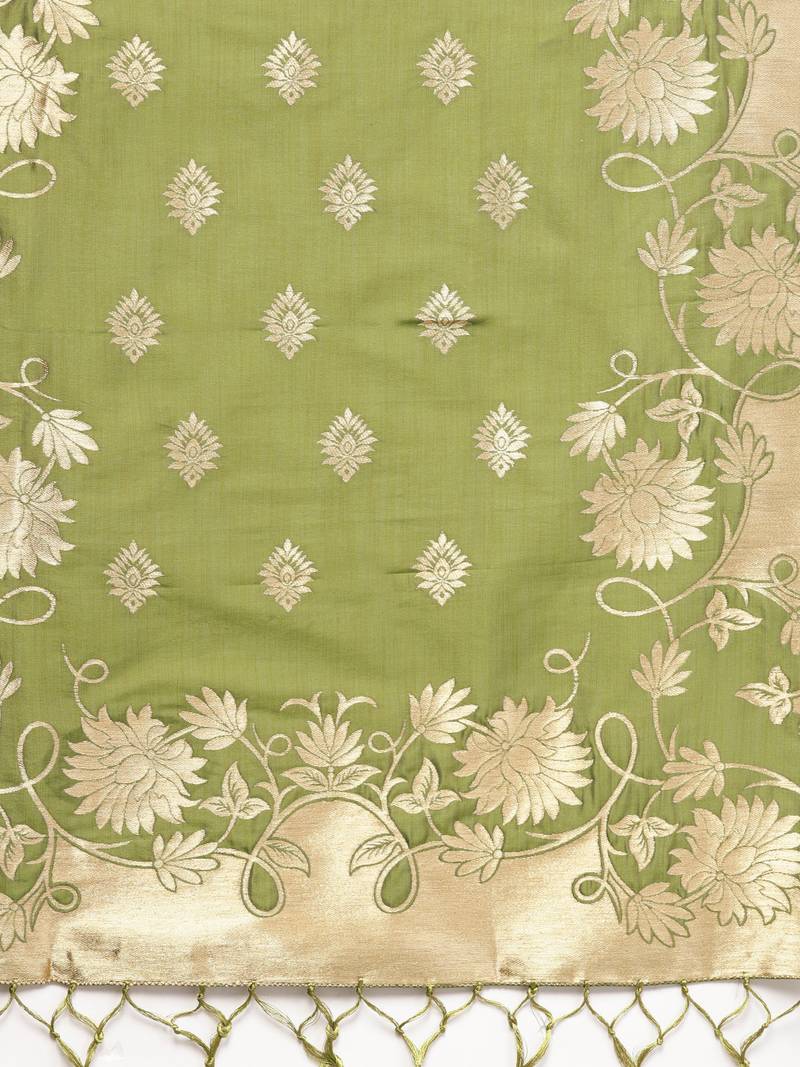 Sutram Women's Banarasi Green Silk Dupatta