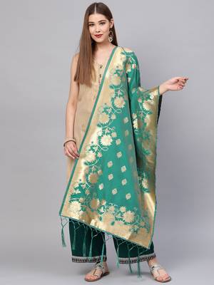 Sutram Women's Banarasi Green Silk Dupatta 1