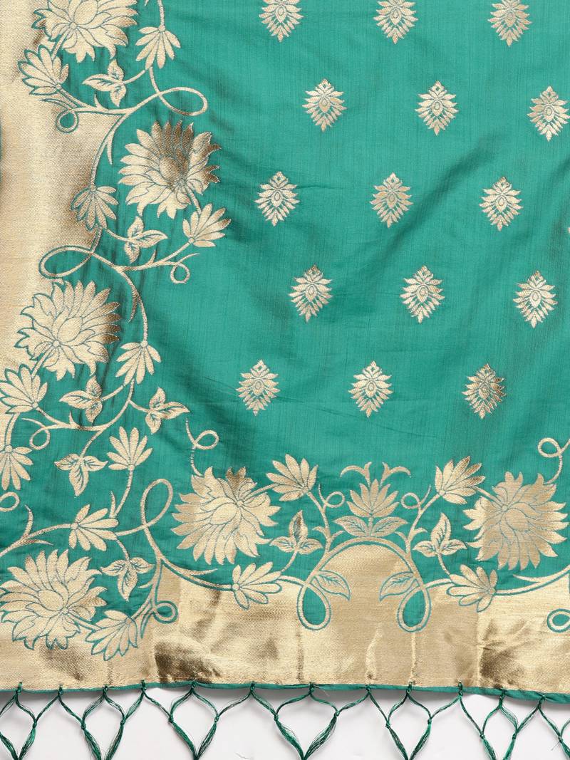 Sutram Women's Banarasi Green Silk Dupatta