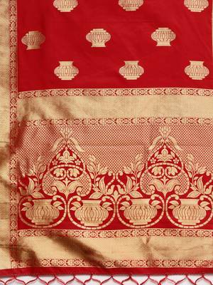 Sutram Women's Banarasi Red Silk Dupatta 2