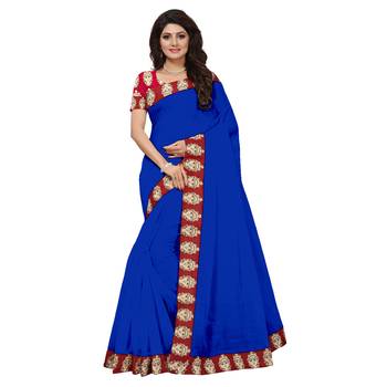 blue plain Chanderi Cotton Kalamkari  saree with blouse 1