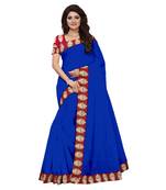 blue plain Chanderi Cotton Kalamkari  saree with blouse