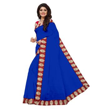 blue plain Chanderi Cotton Kalamkari  saree with blouse 2