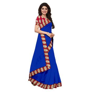 blue plain Chanderi Cotton Kalamkari  saree with blouse 3