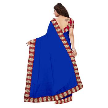 blue plain Chanderi Cotton Kalamkari  saree with blouse 4