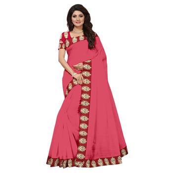 pink plain Chanderi Cotton Kalamkari  saree with blouse 1