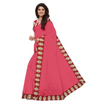 pink plain Chanderi Cotton Kalamkari  saree with blouse 2