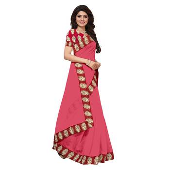 pink plain Chanderi Cotton Kalamkari  saree with blouse 3