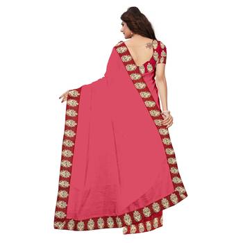 pink plain Chanderi Cotton Kalamkari  saree with blouse 4