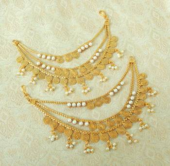 Lalso Designer Bahubali Style White Pearl Copper Brass Ear Chain Kaan Chain - LEC14_MT 1