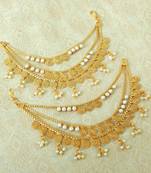 Lalso Designer Bahubali Style White Pearl Copper Brass Ear Chain Kaan Chain - LEC14_MT