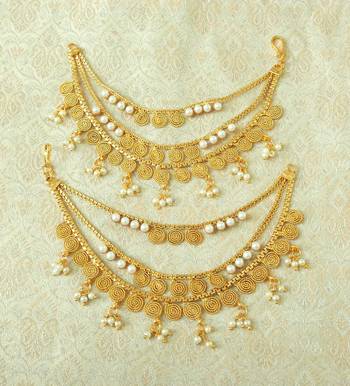Lalso Designer Bahubali Style White Pearl Copper Brass Ear Chain Kaan Chain - LEC14_MT 2
