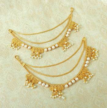 Lalso Designer Bahubali Style White Pearl Copper Brass Ear Chain Kaan Chain - LEC13_MT 1