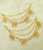Lalso Designer Bahubali Style White Pearl Copper Brass Ear Chain Kaan Chain - LEC13_MT