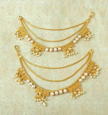 Lalso Designer Bahubali Style White Pearl Copper Brass Ear Chain Kaan Chain - LEC13_MT 2