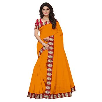 orange plain Chanderi Cotton Kalamkari  saree with blouse 1