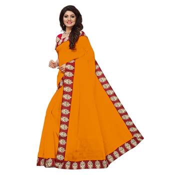 orange plain Chanderi Cotton Kalamkari  saree with blouse 2