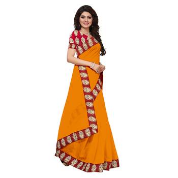orange plain Chanderi Cotton Kalamkari  saree with blouse 3