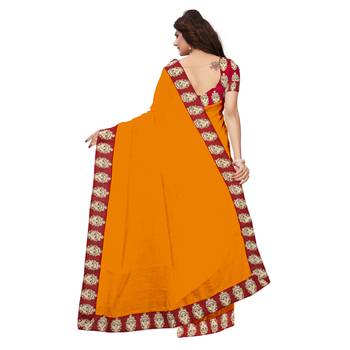 orange plain Chanderi Cotton Kalamkari  saree with blouse 4