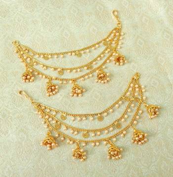 Lalso Designer Bahubali Style Golden Copper Brass Ear Chain Kaan Chain - LEC12_LCT 1